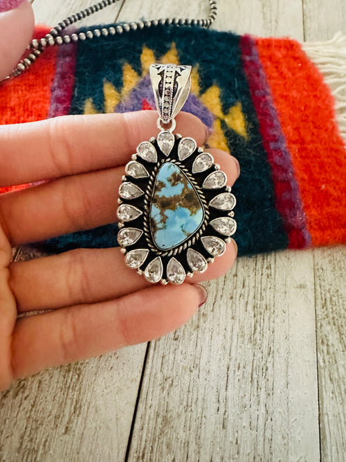 Handmade Sterling Silver, Golden Hills Turquoise & CZ Pendant