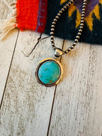 Navajo Kingman Turquoise & Sterling Silver Shadowbox Pendant