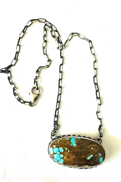 Navajo Sterling Silver & Number 8 Turquoise Necklace