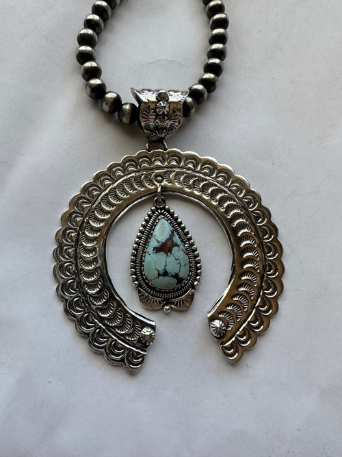 “The Statement Pendant ” Handmade Sterling Silver & Golden Hills Turquoise Naja Pendant