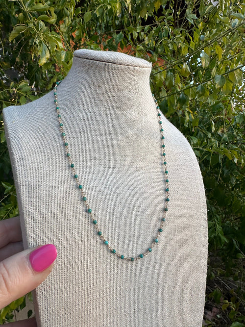 “The Golden Collection” Az Sunrise Handmade Turquoise Beaded 14k Gold Necklace GREEN TONES