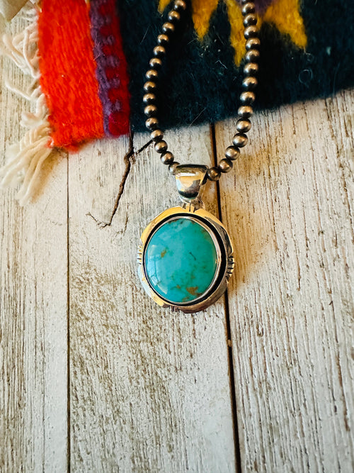 Navajo Kingman Turquoise & Sterling Silver Shadowbox Pendant