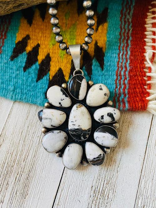 Navajo White Buffalo And Sterling Silver Cluster Pendant