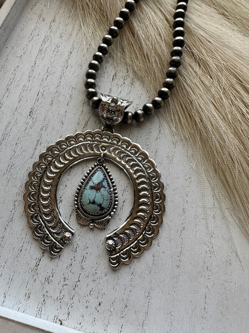 “The Statement Pendant ” Handmade Sterling Silver & Golden Hills Turquoise Naja Pendant