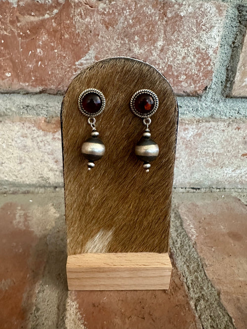 Nizhoni’s Handmade Sterling Silver Ruby Navajo Pearl Style Dangle Earrings