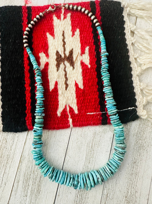 Navajo Turquoise and Sterling Silver Beaded Necklace 20”