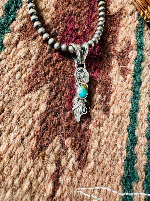 Navajo Sterling Silver & Turquoise Flower Pendant