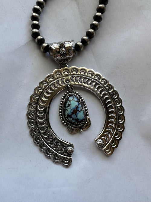 “The Statement Pendant ” Handmade Sterling Silver & Golden Hills Turquoise Naja Pendant