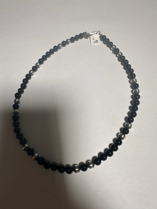 Navajo Pearl Sterling Silver & Black Onyx Beaded Necklace