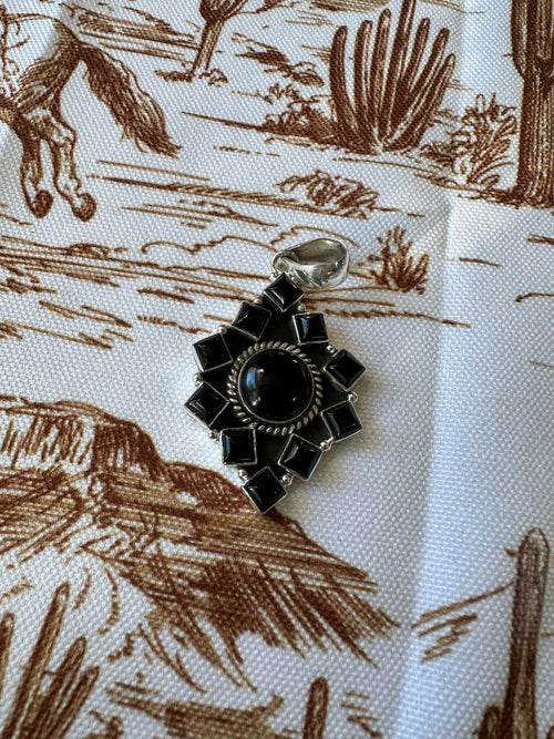 Handmade Sterling Silver &  Black Onyx Pendant Signed Nizhoni