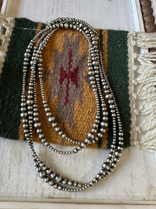 Navajo Pearl Style Sterling Silver 64Inch Beaded Necklace