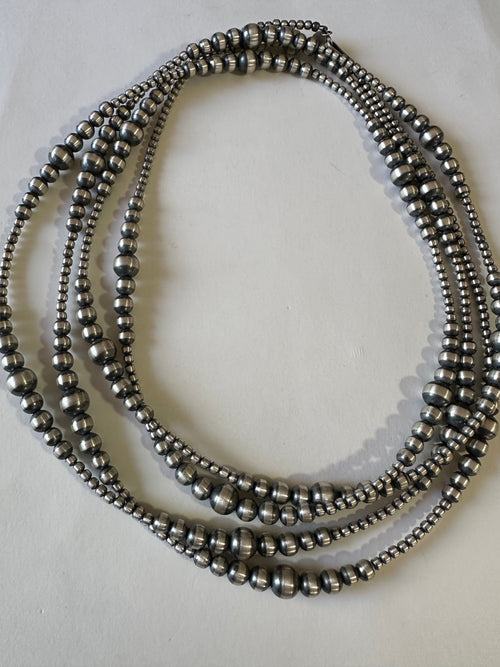 Navajo Pearl Style Sterling Silver 64Inch Beaded Necklace