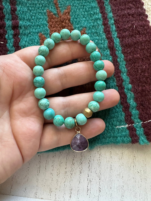 Handmade Beaded Stretch Turquoise Bracelet