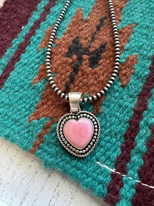 Navajo Pink Conch & Sterling Silver Heart Pendant