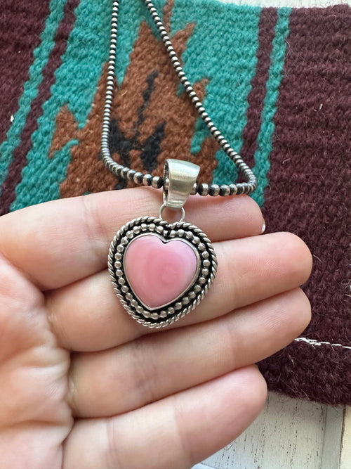 Navajo Pink Conch & Sterling Silver Heart Pendant