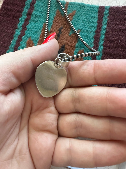 Navajo Pink Conch & Sterling Silver Heart Pendant