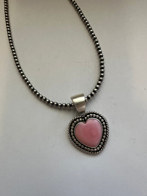 Navajo Pink Conch & Sterling Silver Heart Pendant