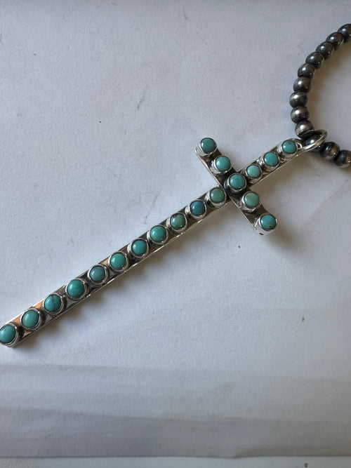 Handmade Turquoise & Sterling Silver Cross Pendant