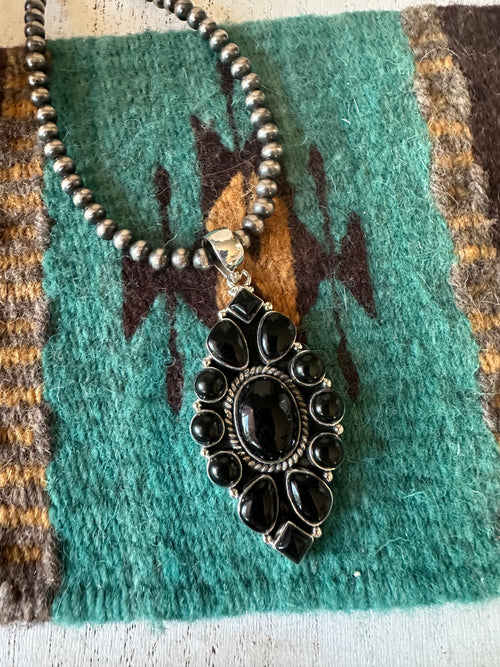 Handmade Sterling Silver &  Black Onyx Pendant Signed Nizhoni