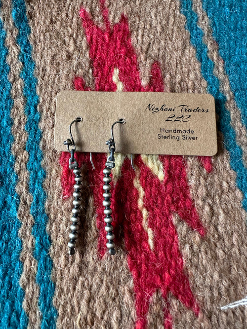 Nizhoni’s Handmade Sterling Silver 3mm Navajo Pearl Style Dangle Earrings 2”