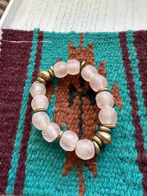 Handmade Recycled Glass Beaded Stretch Bracelet BLUSH