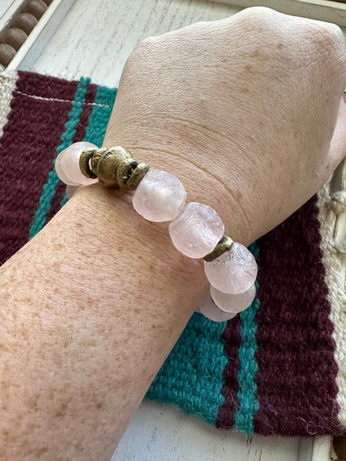 Handmade Recycled Glass Beaded Stretch Bracelet BLUSH