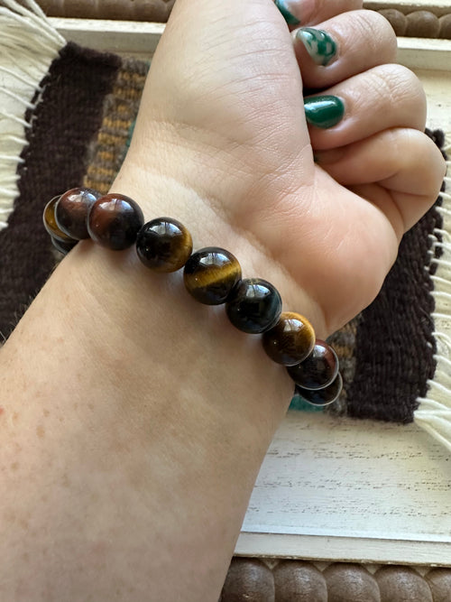 Handmade Beaded Brown Tigers Eye Stretch Bracelet