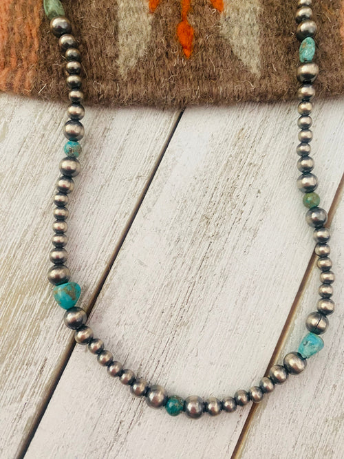 Handmade Sterling Silver & Turquoise Beaded Necklace 16”