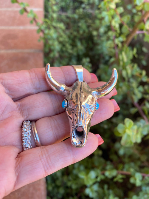 Navajo Sterling Silver & Turquoise Skull Pendant