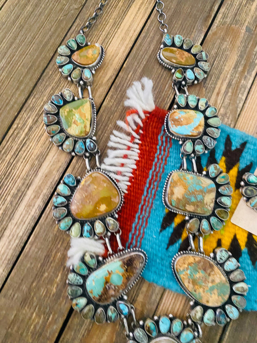 Stunning Navajo Sterling Silver & Royston Turquoise Necklace Set by Betty Yellowhorse