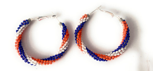 Navajo Handmade Beaded Hoop Earrings- red, white, blue