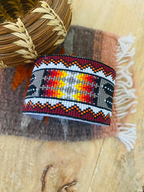 Navajo Made Beaded Leather Bracelet