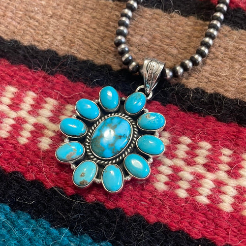 Handmade Sterling Silver & Kingman Web Turquoise Pendant Signed Nizhoni