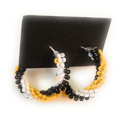 Navajo Handmade Beaded Hoop Earrings- yellow/black