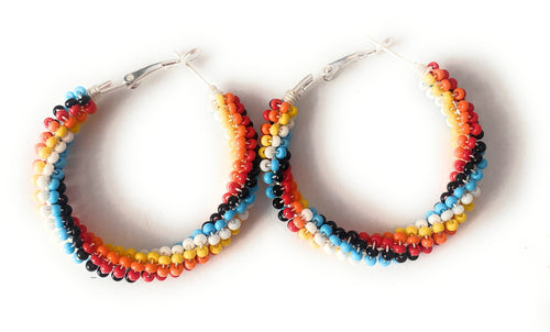 Navajo Handmade Beaded Hoop Earrings-multi color