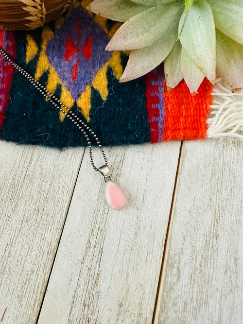 Navajo Queen Pink Conch Shell & Sterling Silver Teardrop Pendant