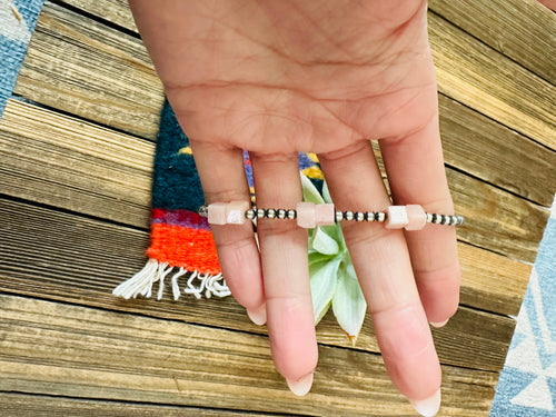 Navajo Queen Pink Conch Shell & Sterling Silver Beaded Bracelet