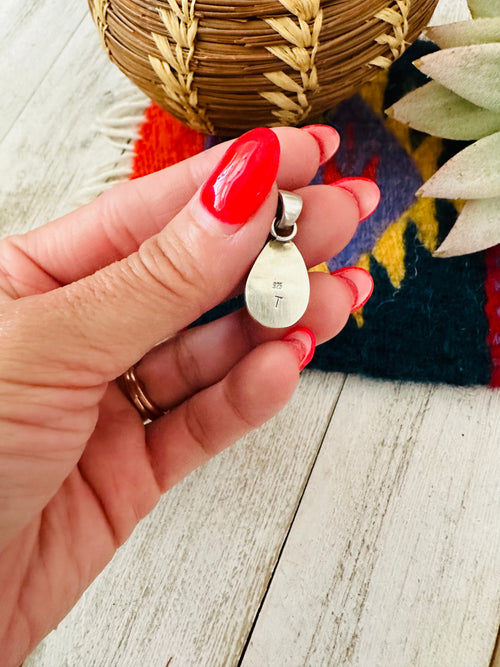 Navajo Queen Pink Conch Shell & Sterling Silver Teardrop Pendant