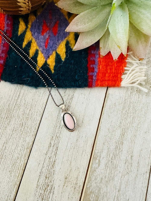 Navajo Queen Pink Conch Shell & Sterling Silver Shadowbox Pendant