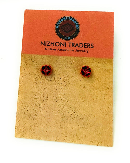 Navajo Handmade Beaded Stud Earrings- red