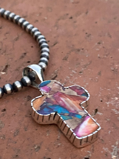 Handmade Sterling Silver & Pink Dream Mojave Cross Pendant