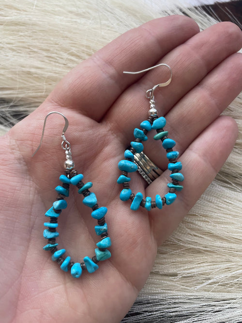 Navajo Sterling Silver Turquoise Chips Earrings