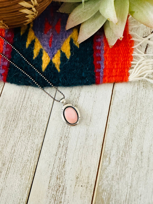 Navajo Queen Pink Conch Shell & Sterling Silver Shadowbox Pendant