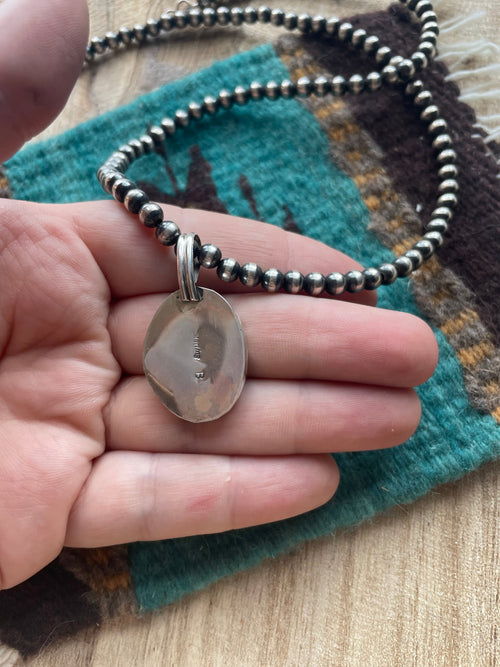 Navajo Black Onyx & Sterling Silver Pendant Signed