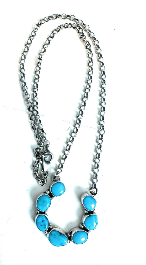 Navajo Sterling Silver & Turquoise Horseshoe Necklace