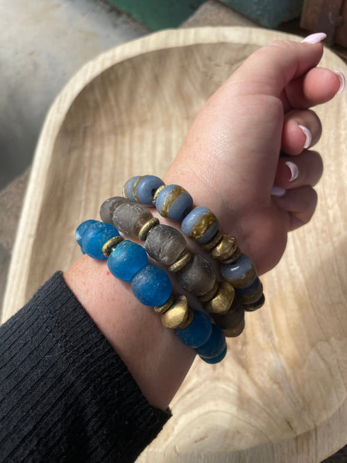 Handmade Recycled Glass Beaded Stretch Bracelet SLATE