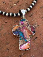 Handmade Sterling Silver & Pink Dream Mojave Cross Pendant