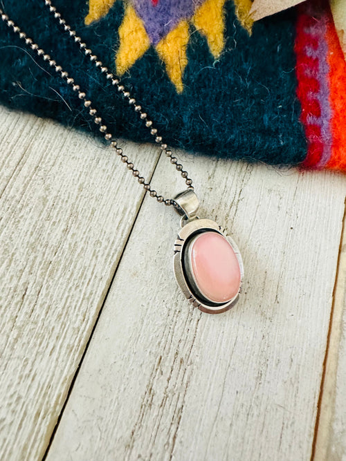 Navajo Queen Pink Conch Shell & Sterling Silver Shadowbox Pendant