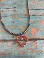 Zuni Sterling Silver & Orange Opal Heart Pendant