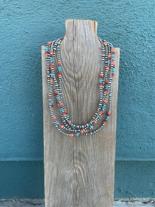 Navajo Multi Stone And Sterling Silver Beaded Necklace 20in